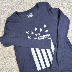 Under‎ Armour Womens Long Sleeve Stars Stripes Graphic Shirt Medium Freedom Flag